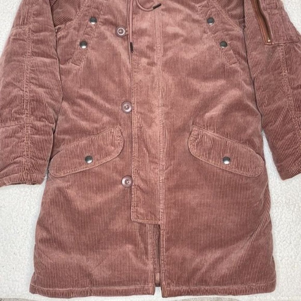 American Eagle Blush Pink Corduroy Faux Fur Hood Parka Jacket: Size XXS - Picture 5 of 13